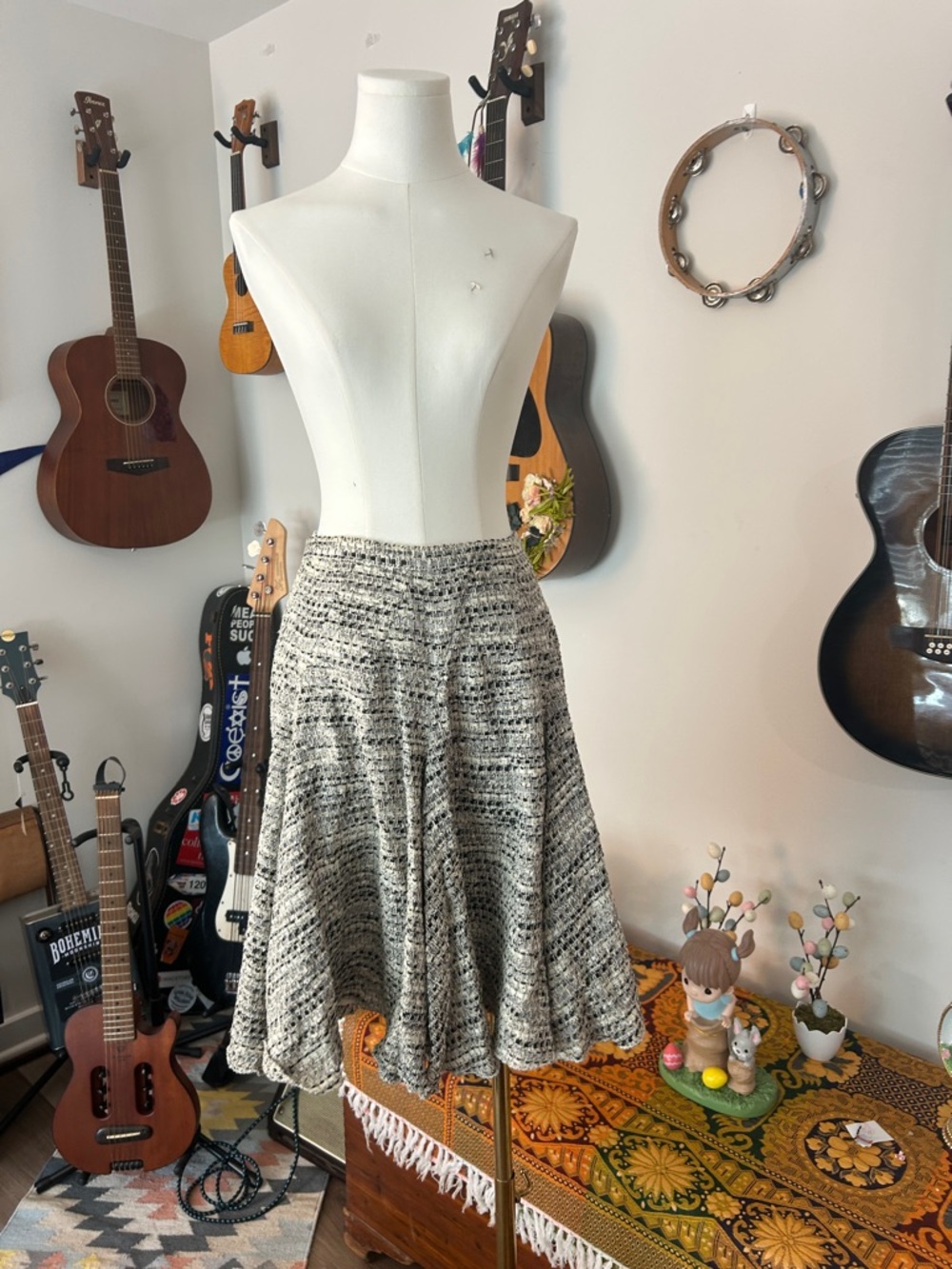 Oscar de la Renta Black and White Tweed Circle Skirt